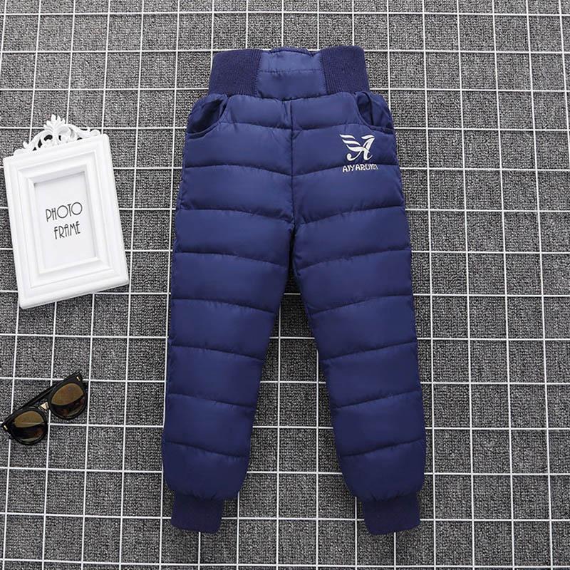 Warm verdicken Jungen Mädchen Daunenhose Winter Plus Samt Kinder hohe Taille Hose Ski Daunen gepolsterte Hose 100 navy blau