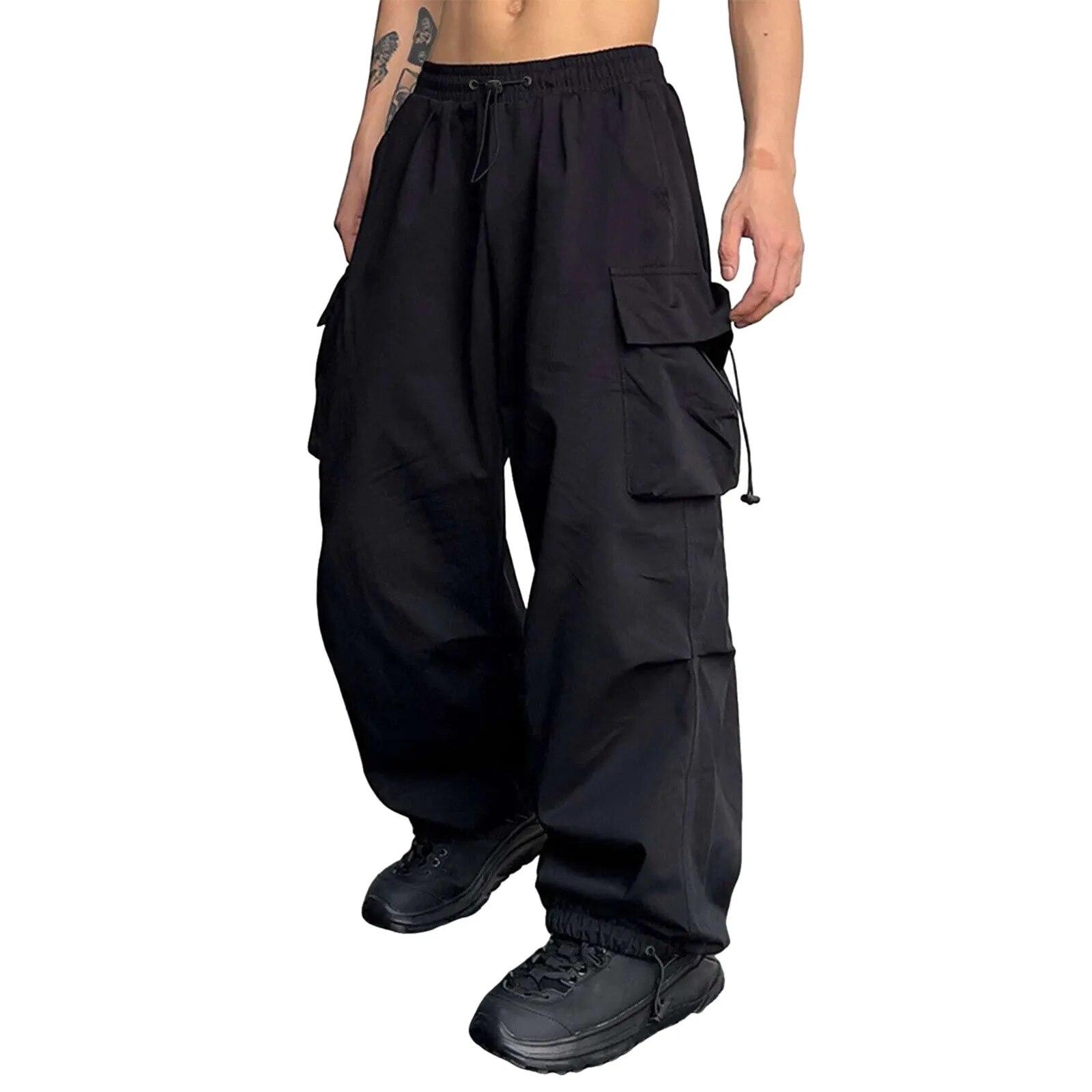 Streetwear Sommer Cargo Hosen Männer Multi-tasche Harajuku Mode Lässig männer Jogger Hosen Breites Bein Lose Hip Pop hosen L schwarz
