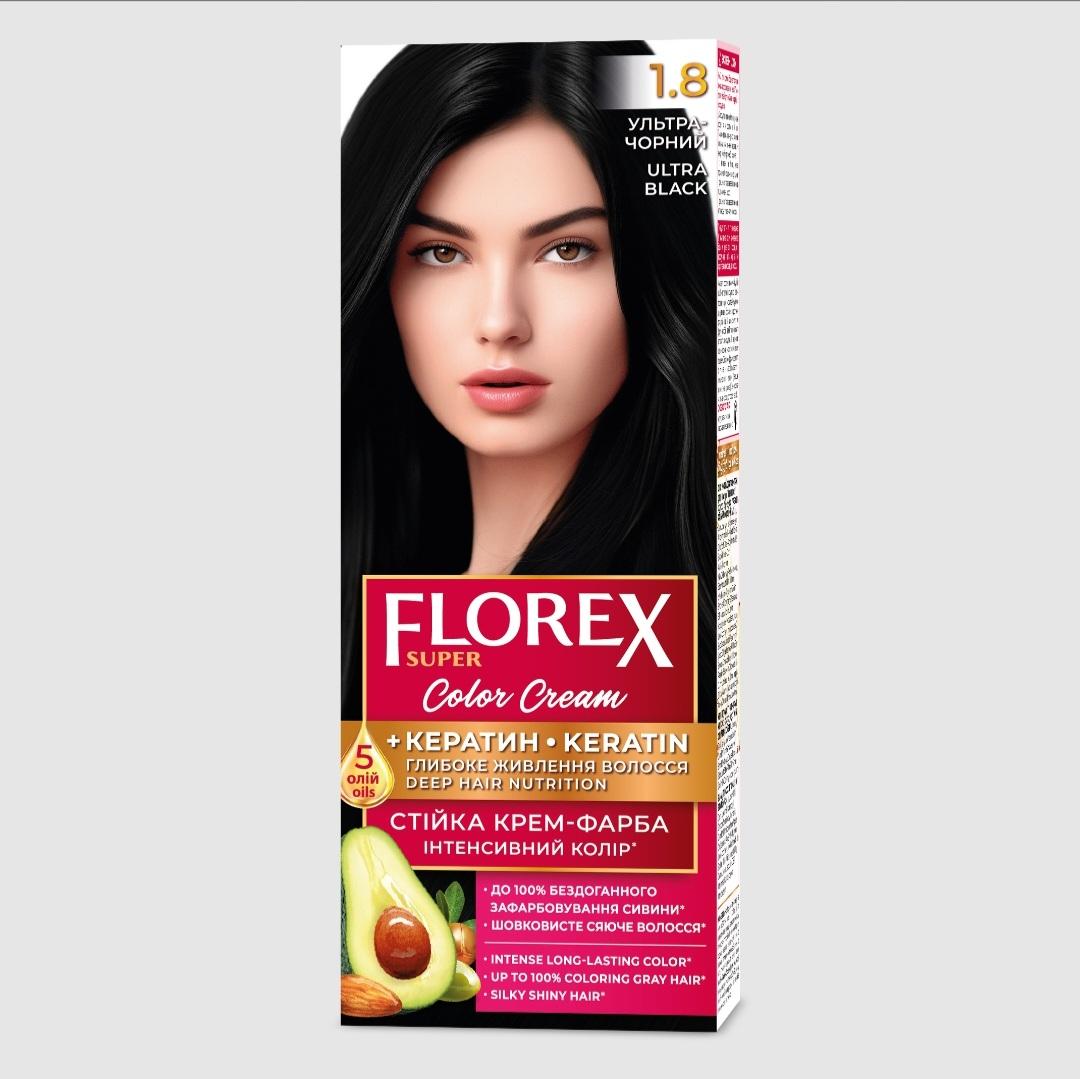 Florex Super permanente Haarfarbcreme - Gibt Ihrem Haar tiefe Nährstoffe, Macht Ihr Haar weich und seidig-glänzend. Ultra Black 1.8