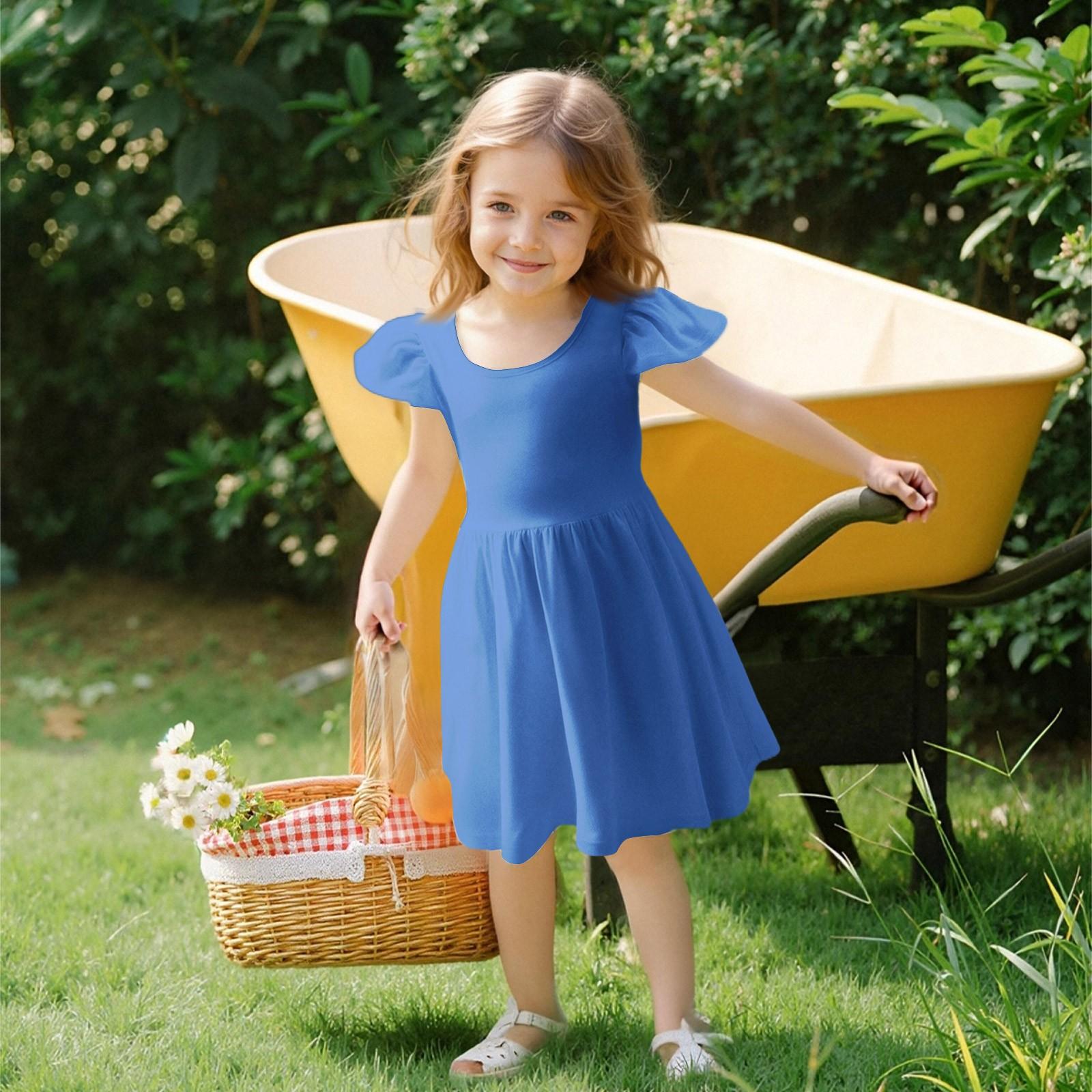 Mädchen Kleinkind Ärmelkleid Kleider Casual Party Schule Kleider Kleidung Für Mädchen 140 blau