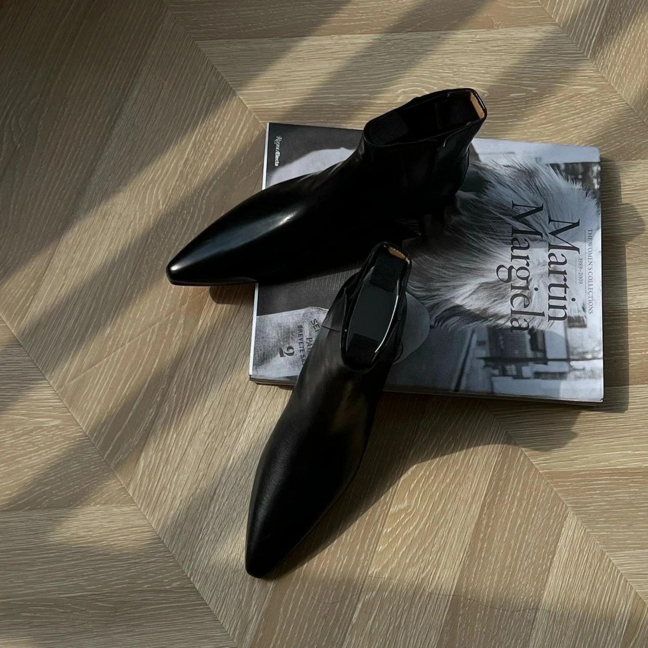 Retro Stiefeletten Damen Herbst/Winter Echtes Leder Spitz Chelsea Boots Damen Flache Barfußschuhe für Damen Dünne Schuhe Damen 38