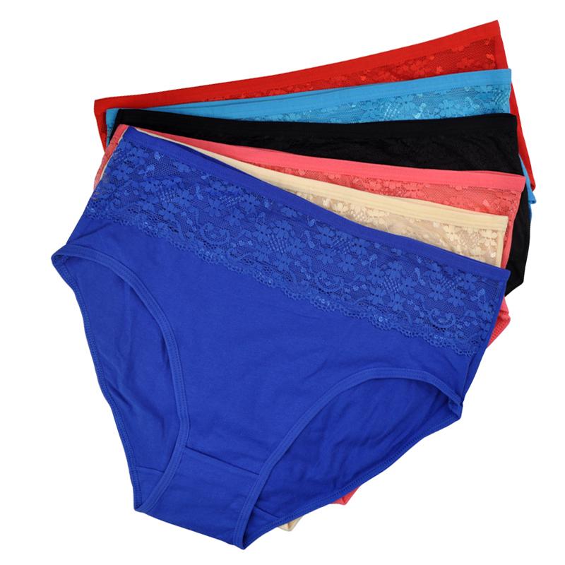 6 Stück Plus Size Mid Waist Slips Sexy Spitzenhöschen Baumwolle Damenunterwäsche Damen Knickers Dessous XXL bunt