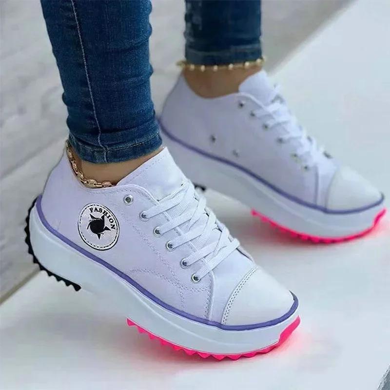 Mode 2024 Damen High-End Marke Sportschuhe Bequem Atmungsaktiv Damen Canvas Schuhe Freizeitschuhe Flach Schnürschuhe für Damen 39 weiß