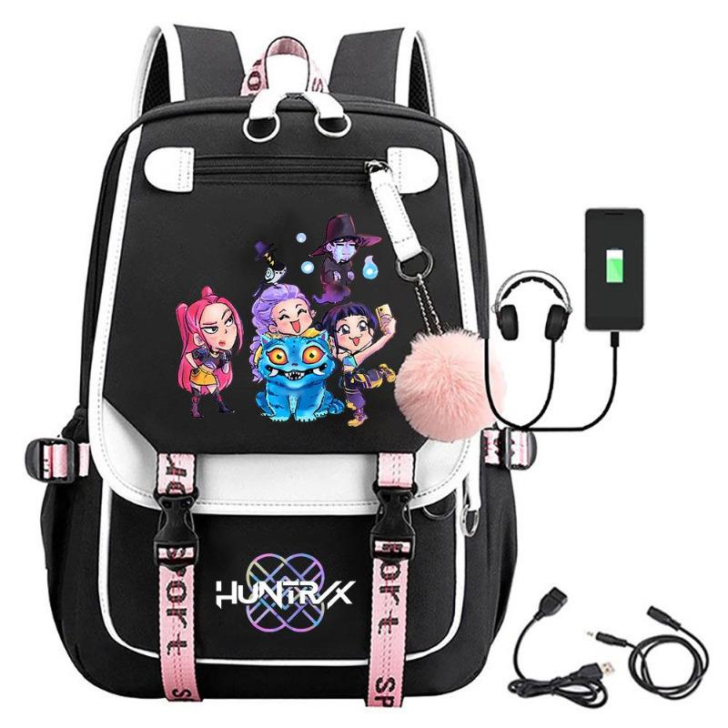 KPOP Hexenjagd Film Merchandise bedruckter Rucksack Rucksack Rucksack für Studenten auf dem Campus mit Pelzkugel Rucksack