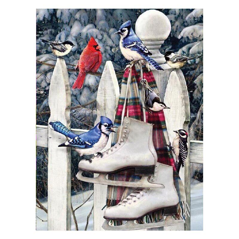 Vollrund 5D DIY Diamantmalerei Tier Vogel Schlittschuhe Bild Diamantstickerei 20X30CM gray