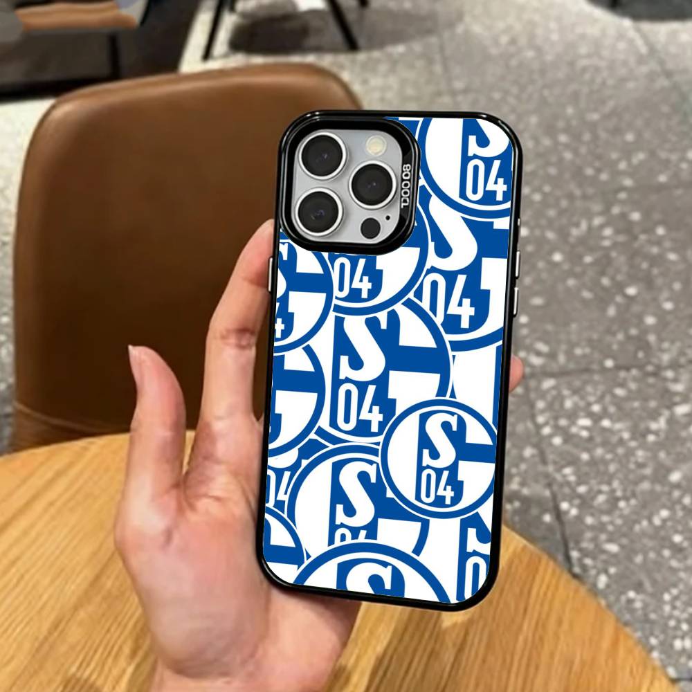 Klassische S-Schalke-es 04 P-Muster Handyhülle Für iPhone17,16,15,14,13,12,11 Plus,Pro Max Farbige Silberbeschichtete Innenabdeckung iPhoneXSMAX