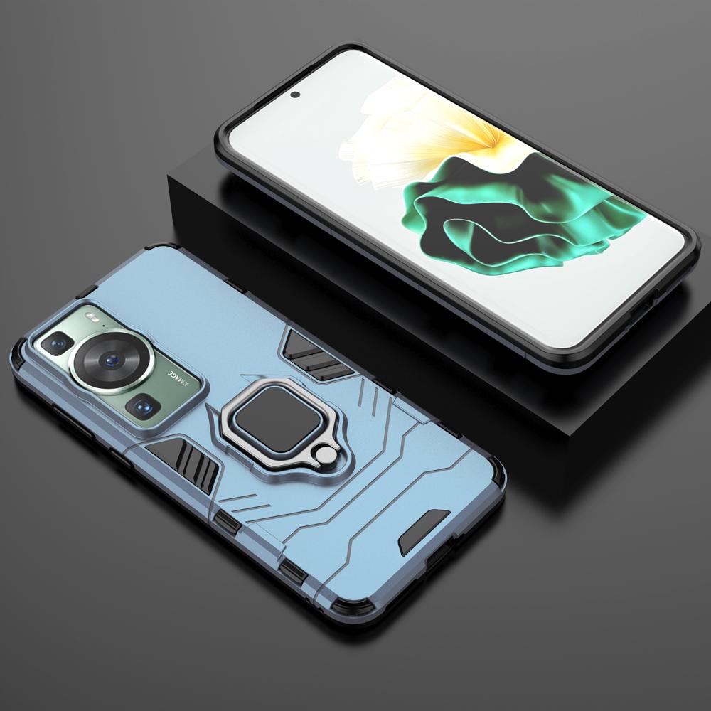 KEYSION stoßfeste Rüstungshülle für Huawei P60 Pro P60 Art Silikon + PC-Ringständer Handyhülle für Huawei Nova 11 Pro 11i 10 SE for Huawei Nova10 SE blau