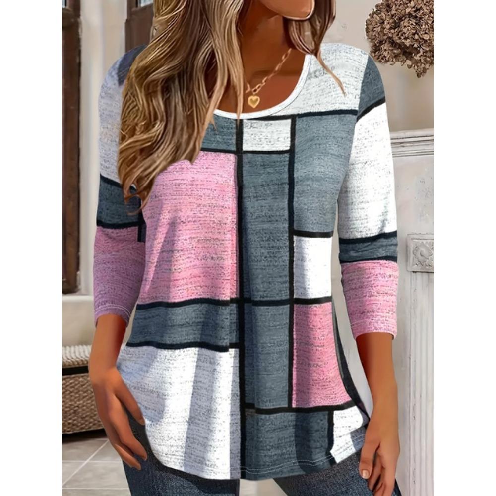 Vibrant Allover 3D Print Long Sleeve Crew Neck T-Shirt - Women's Casual Spring & Fall Clothing Comfortable Relaxed Fit Pullover 5XL