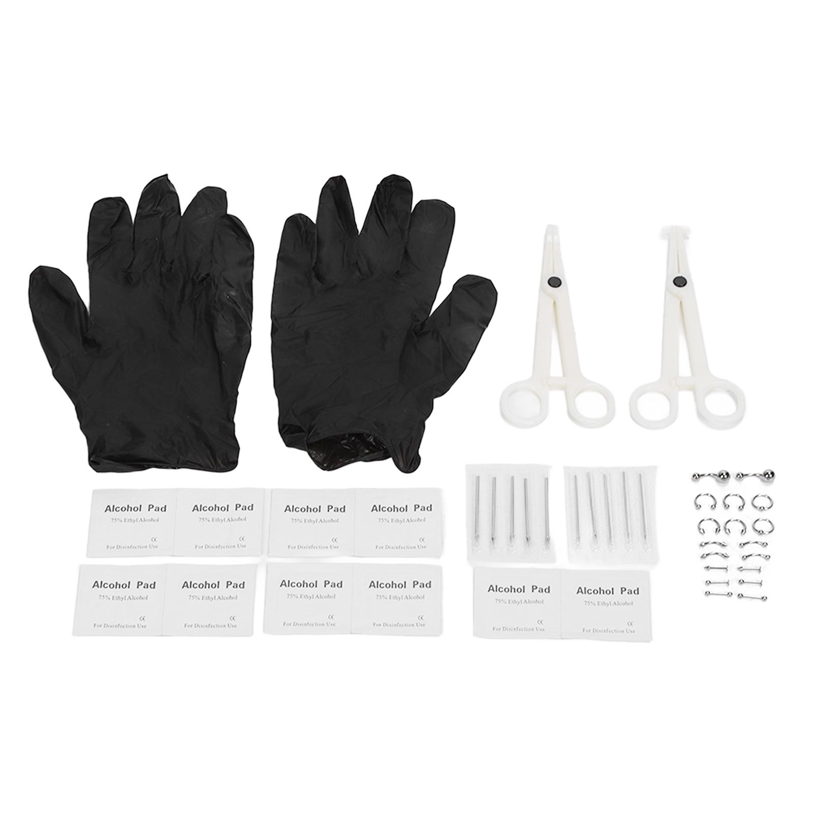 42 Stück Body Piercing Set Edelstahl Verschiedene Formen Nadeln Piercing Klemmen für Ohren Bauchnabel