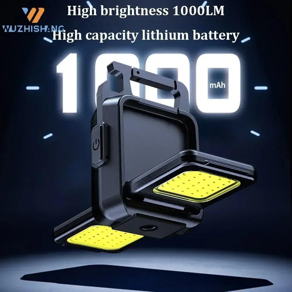Kleine LED-Taschenlampe, Schlüsselanhänger-Licht, wiederaufladbare USB-Taschenlampe, Arbeitslicht, multifunktional, tragbar, COB, 90 ° drehbar, Camping-Laterne Double sided style