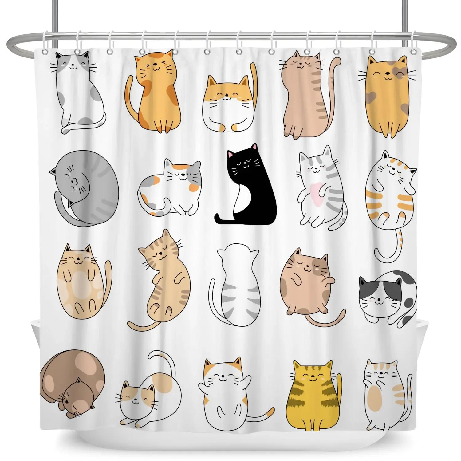 Lustiger Katze Duschvorhang Cartoon Niedliche Katzen Hund Kinder Duschvorhang Für Badezimmer Wasserdichtes Polyester Heimdekor Duschvorhänge 150x180cm-60x70in