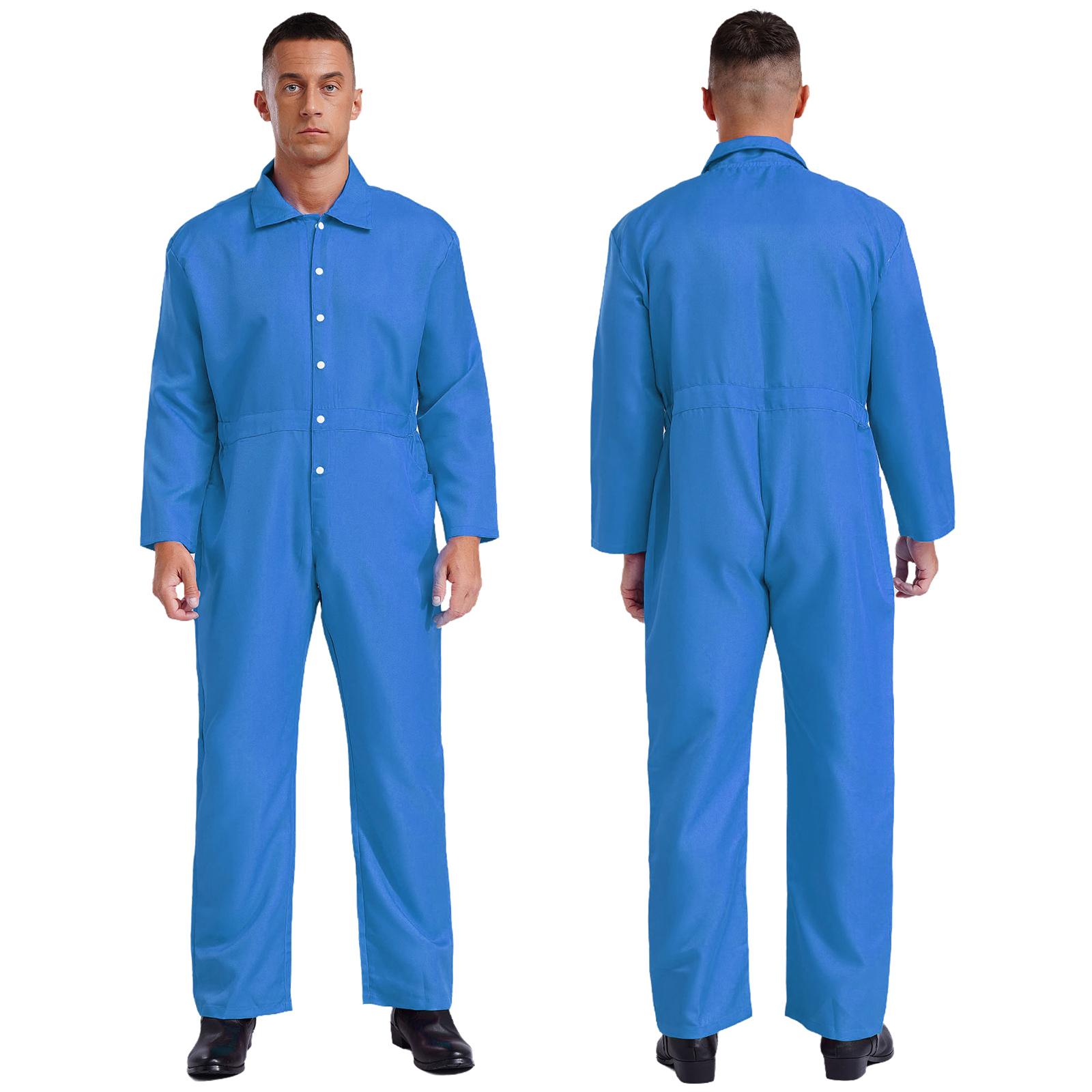 Herren Halloween Party Overall Kostüm Fabrik Uniform Arbeitskleidung Einteiliger Langarm Overall Uniformen Overalls Spielanzug L blau