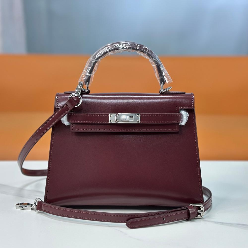 Neue Leder Rindsleder Damen Tasche Mini Tasche BOX Glanzleder Lackleder Tasche + Handtasche Schultertasche 25x10x18cm with lock wein rot