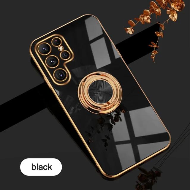 Stoßfeste Silikonhülle mit Überzugsringhalter für Samsung S25 S24 S23 S22 S21 Ultra Plus FE A16 A56 A15 A55 A14 A54 A53 iPhone 16 15 14 13 12 Pro Max Samsung S21 schwarz