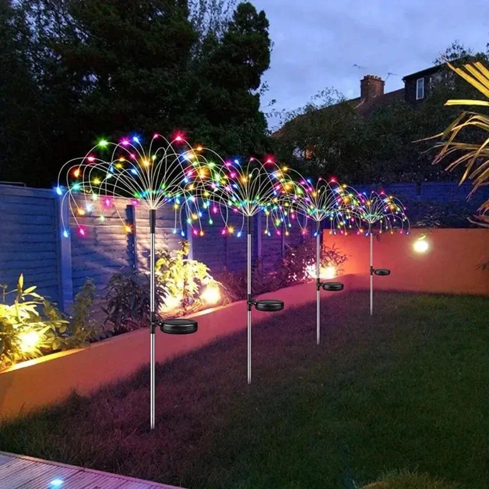 LED Solar Feuerwerk Lichter Außen Wasserdicht Solar Garten Lichterkette Für Rasen Gehweg Terrasse Hof Party Weihnachtsdekoration 90led-multicolor