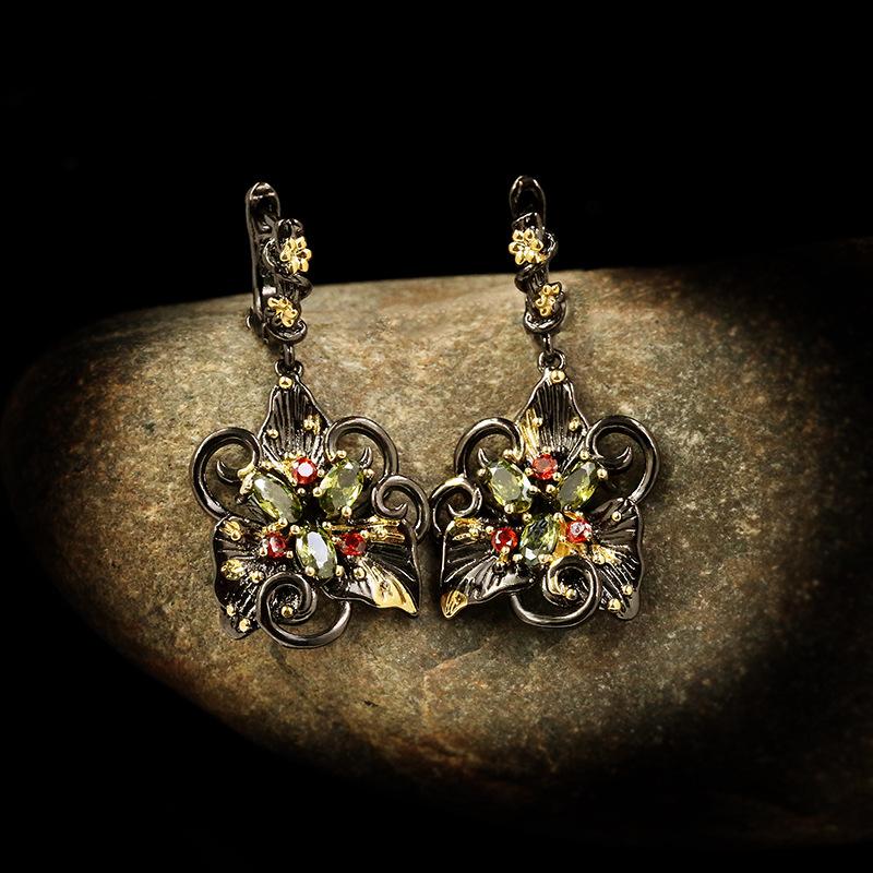 Elegantes Temperament Doppelblumen-Ohrringe Farbige Zirkon-Ohrringe Schmuck Party-Schmuck Italienischer Luxus 925 Schmuck Ohrringe beige