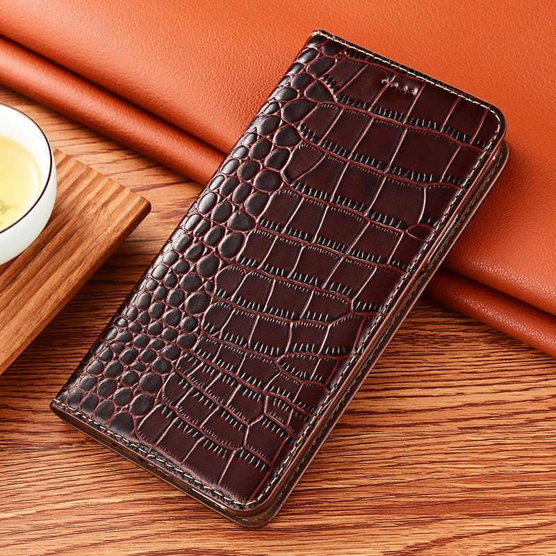 Für Samsung S24 S25 Krokodilmuster Echte Lederhülle Für Samsung S20 S21 S22 S23 S30 FE Lite Plus Ultra Klappbörsen-Hülle Samsung S25 EDGE kaffeebraun