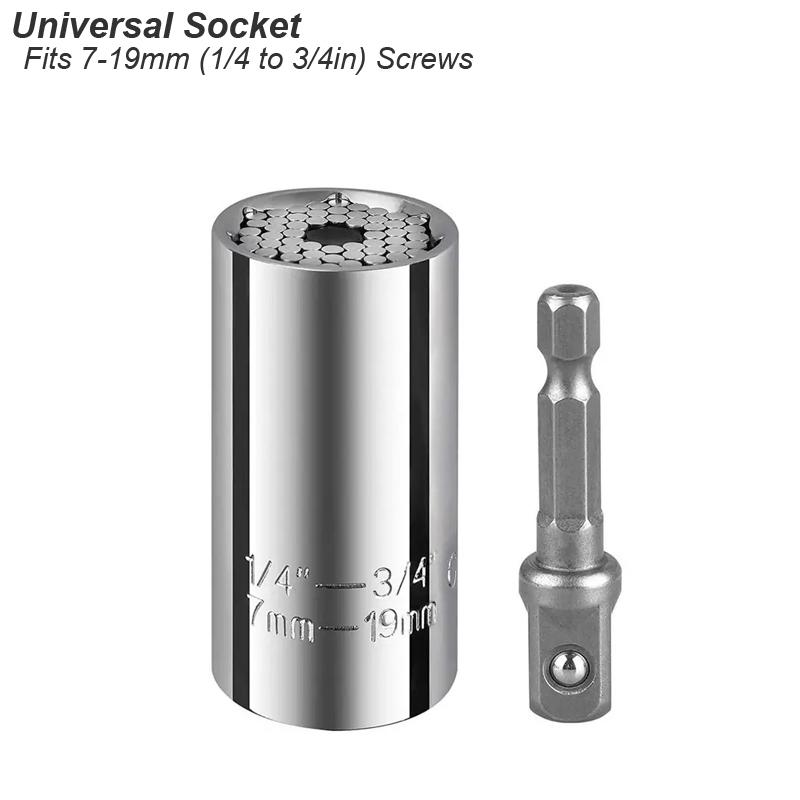 1 STÜCK Universal Steckschlüsselkopf Satz Hülse Gadget 7-19mm Bohrmaschine Adapter Schraubenschlüssel Schlüsselmutter Magic Grip Multi Handwerkzeuge Multitool gray