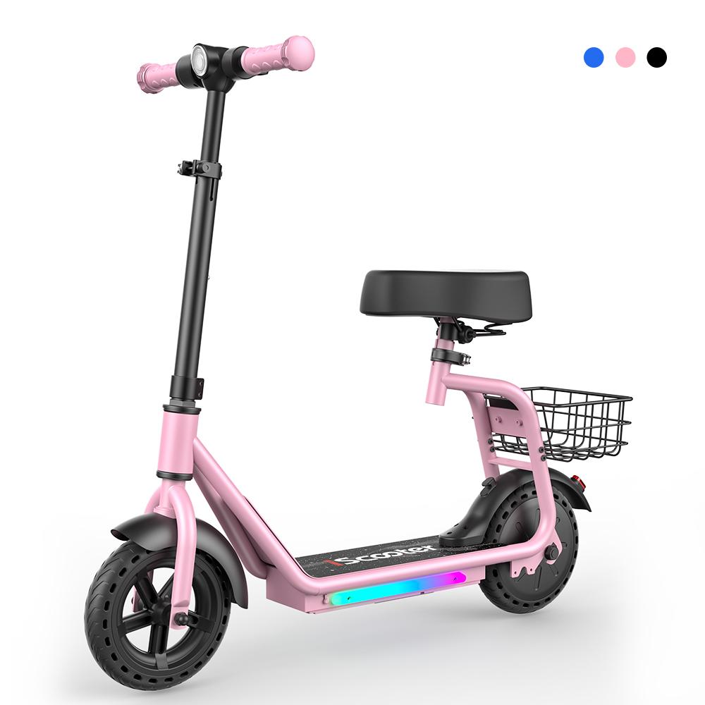 iScooter iK7 Kinder Elektroroller 250W 4,5Ah 8,5'' Reifen Abnehmbarer Sitz APP-Steuerung 3 Geschwindigkeiten Reichweite 11-15KM Elektroroller für Kinder rosa