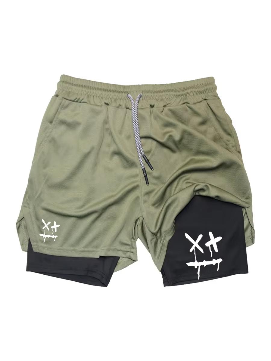 2-in-1 Herren Trainingsshorts Schnelltrocknend mit Handytasche Handtuchschlaufe Fitnessstudio Laufen Fitness Kompression JW10102 XXXL