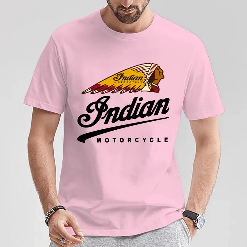 2024 männer T Shirt Casual Indians Motorrad T-shirt Grafik Übergroßen Motorrad Biker Cafe Racer Chopper Vintage Streetwear S-5XL S rosa