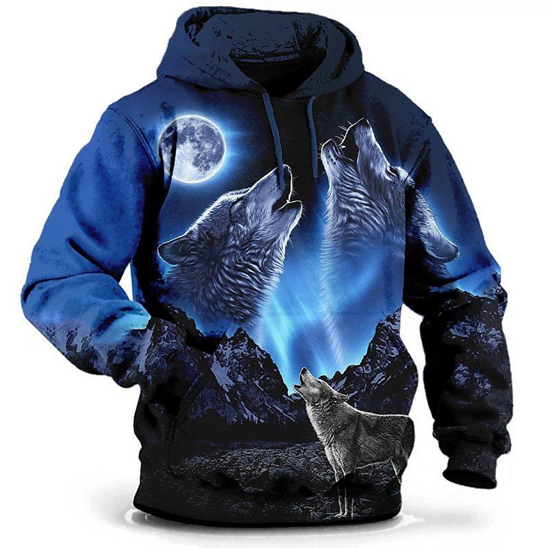 Tier Kapuzenpullover Herren Hoodie Wolf Grafik T-Shirt 3D-Druck Pullover Übergroße Herrenbekleidung Tops Männlich Herbst Streetwear M