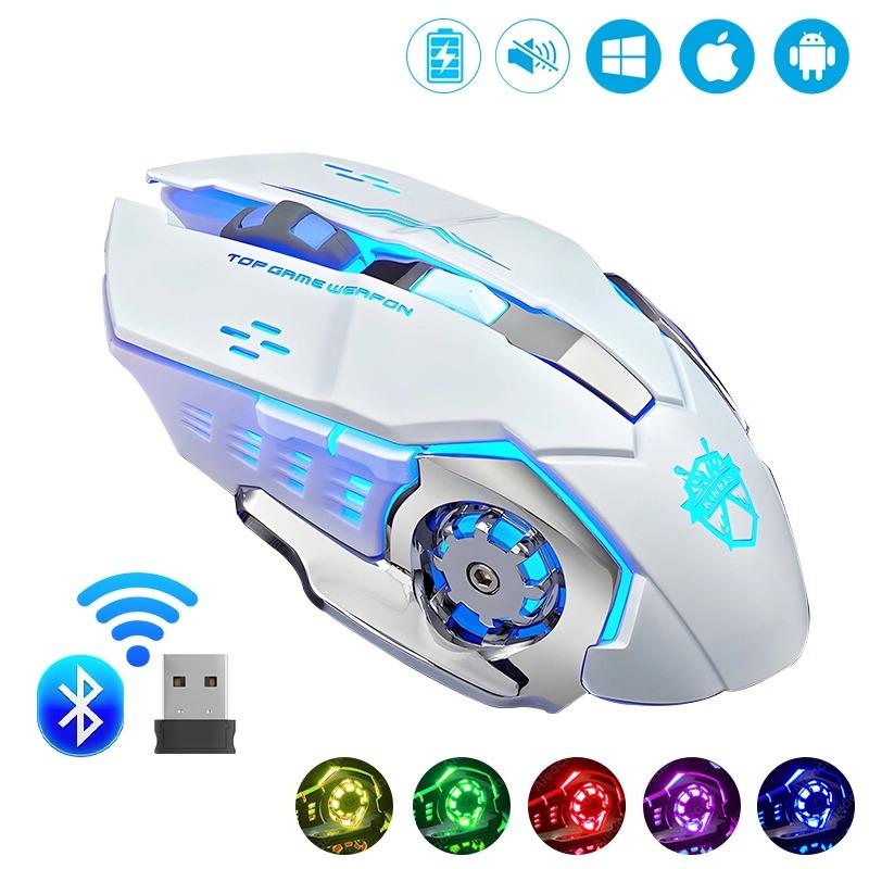 2,4G Bluetooth Kabellose Wiederaufladbare Maus RGB Hintergrundbeleuchtung E-Sports Mechanische Maus Leise Büromäuse für Computer Laptop Tablet PC Gaming Maus Gamer weiß