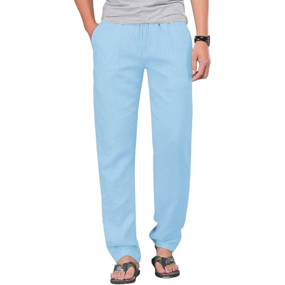 Herrenhose aus Baumwollleinen mit Kordelzug, elastische Taille, lässige Jogginghose, Yogahose, Strandhose, Baggy, lockere Jogginghose XXL himmelblaue