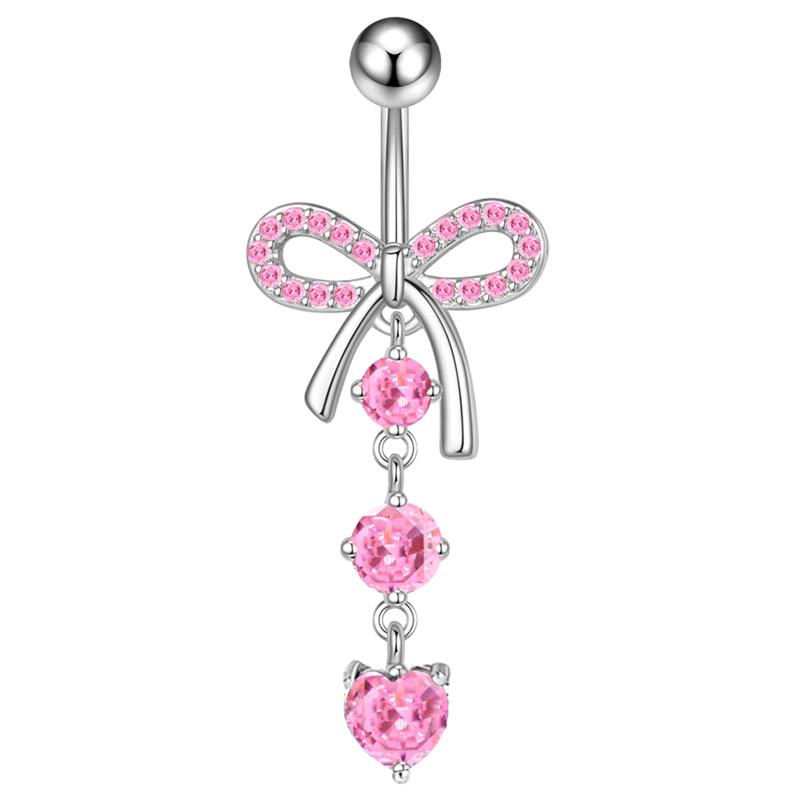 Edelstahl Rosa Punkt Bohrer Nabel Ring Nagel Schmetterling Zirkon Einfache Nabel Schnalle Piercing Ornament rosa