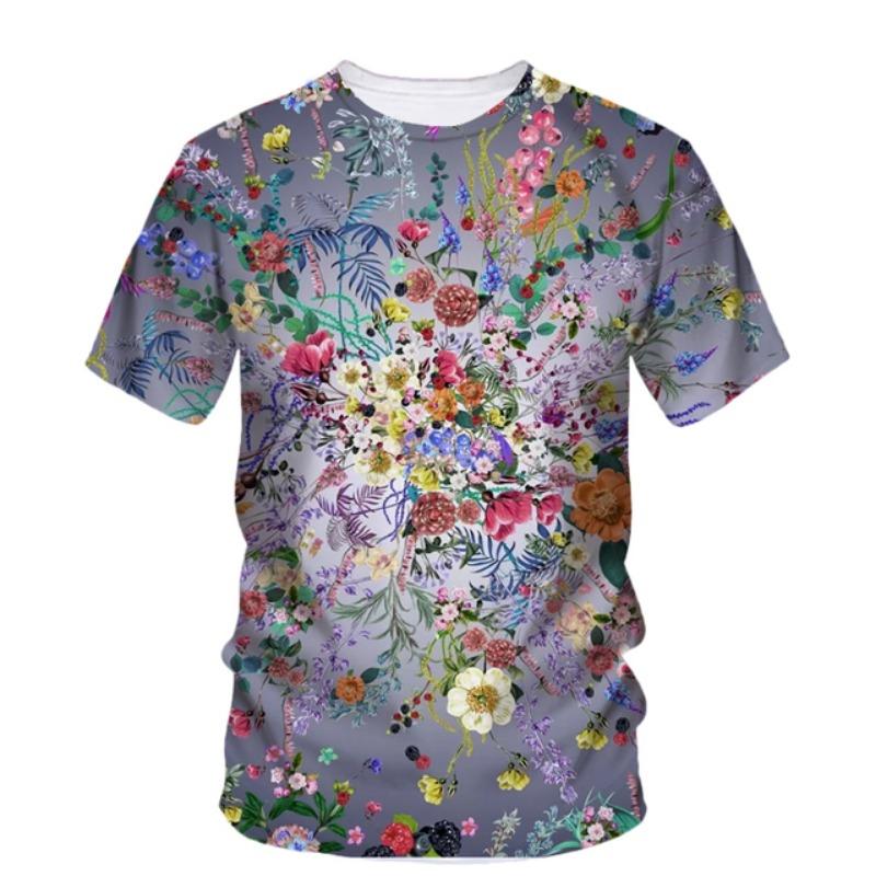 Blumen Floral T-Shirts Pflanze Grafik 3D Druck Herren Damen Strand Kurzarm T-Shirt Oversized Harajuku Tees Tops Kinderbekleidung 6XL