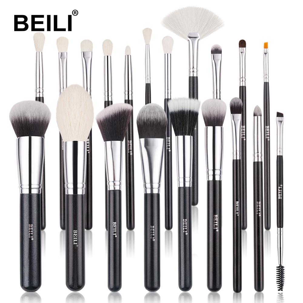 BEILI Hochwertiges Make-up-Pinsel-Set, Schwarz, 15–25 Stück, Ziegenhaar, Lidschatten, Fächerpinsel, Puder, Concealer, Foundation, Make-up-Pinsel-Set