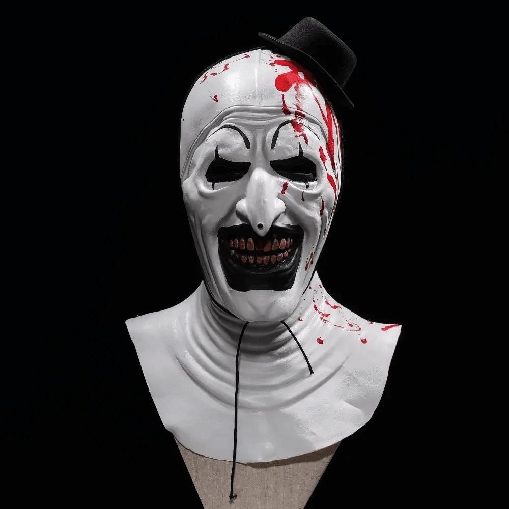 1PC Terrifier 3 Clown Maske Cosplay Scary Bloody Demon Evil Joker Hut Latex Maske Frauen Männer Halloween Roleplay Outfit Prop One Size gray