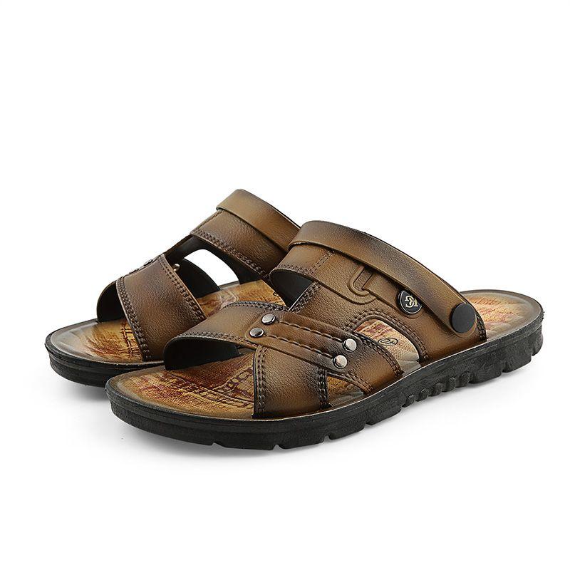 Übergrößen Herren Sommersandalen Weiche Sohle Dicke Sohle Slides Rutschfeste Hausschuhe Outdoor Fashion Flip-Flops Strandschuhe 38 khaki