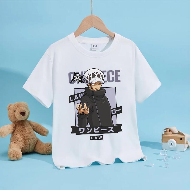 Anime Luffy Zoro Boy T-Shirt One Piece Kurzarm Weiße Oberteile Sommer Kinderkleidung Kleinkind Baumwoll-T-Shirts Babykleidung 140