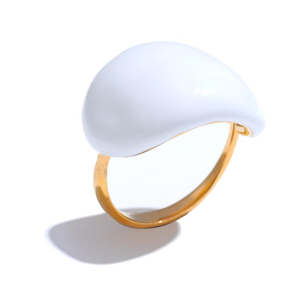 Edelstahl Mode Fröhlich Süßigkeit Mehrfarbig Khaki Orange Blau Weiß Emaille Ring Wasserdicht Verstellbar Charme Schmuck resizable white