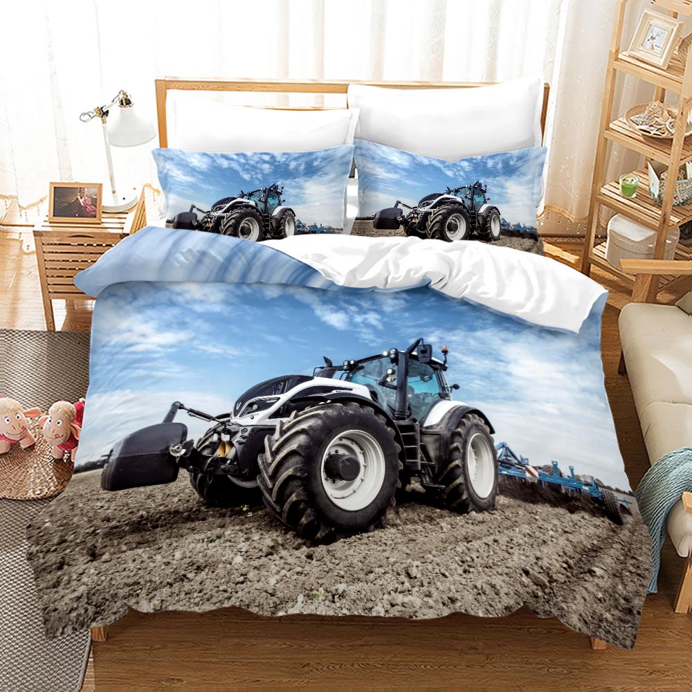 Traktor Bettbezug Set Tagesdecke Full Queen King Size, Monster Truck Bettwäsche Set Bett Set Landwirtschaftliches Gerät Wagen Bettdeckenbezug Set EU single(135x200cm)