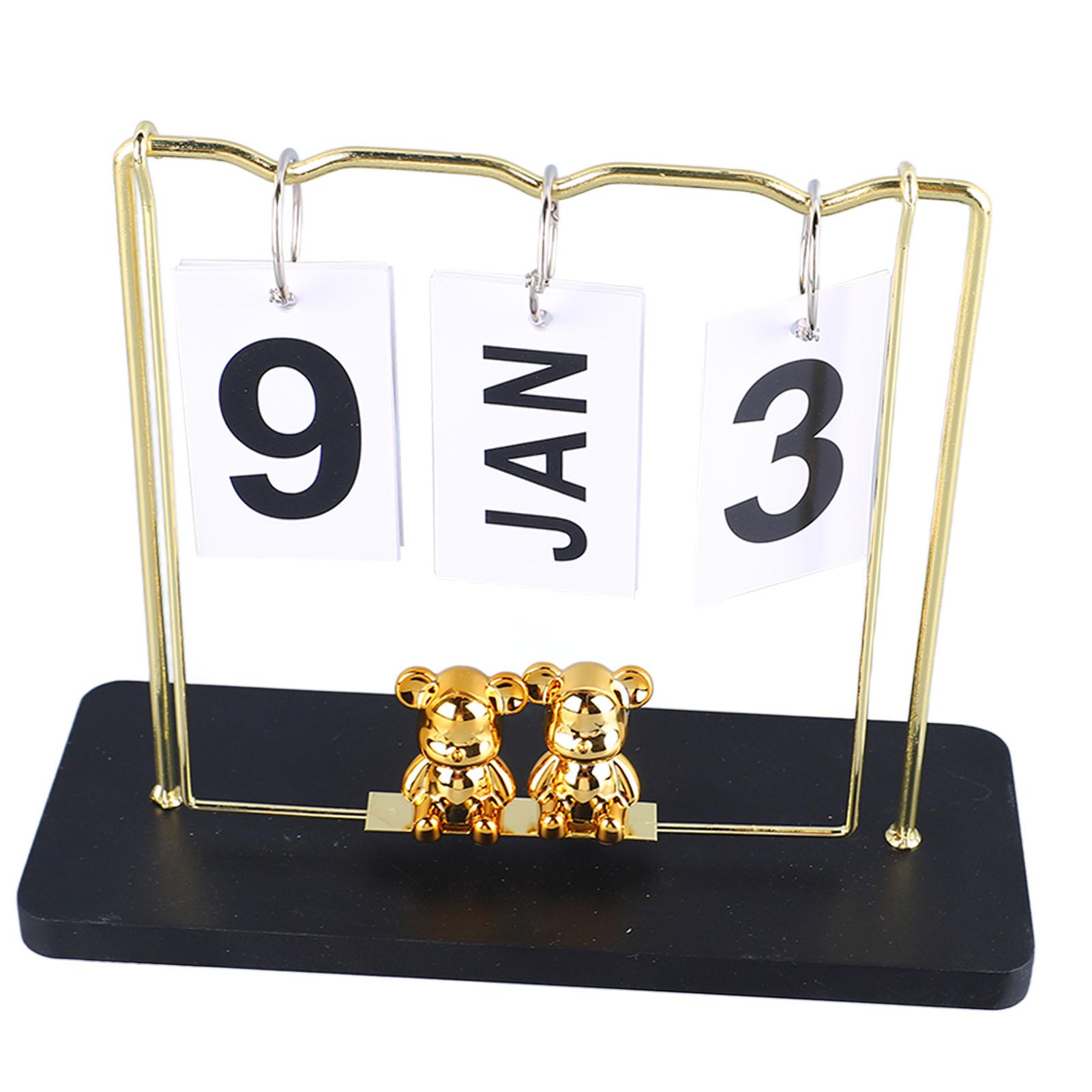 Bär Holz Metall Flip Kalender Täglicher Flip Kalender Wiederverwendbarer Ewiger Kalender Schreibtisch Flip schwarz
