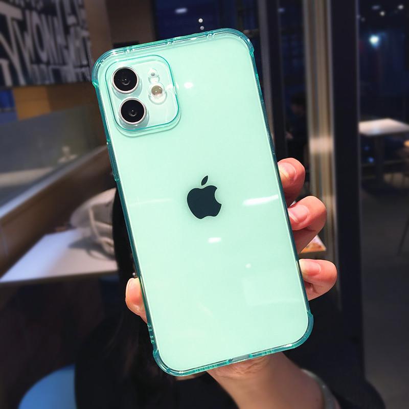 Candy Color Transparente Silikonhülle für iPhone 15 14 13 12 11 Pro Max 7 8 Plus X XR XS Max SE 2020 Fashion Kamera Schutzschale iPhone 7 Plus grün