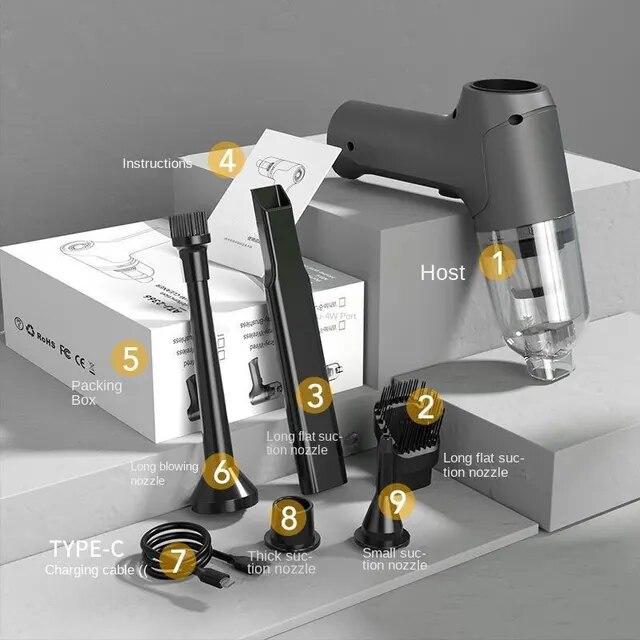 2024 15000pa Automontierter kabelloser Staubsauger Integrierte Blassaugfunktionen Hochleistungs-Handstaubsauger für den Haushalt dunkelgraue