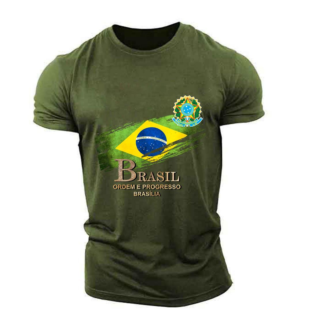 BRASIL Sommer Herren T-Shirt Brasilien National Emblem Flagge 3D Druck Lässig Rundhals T-Shirt Mode Pullover Kinderbekleidung 6XL gray