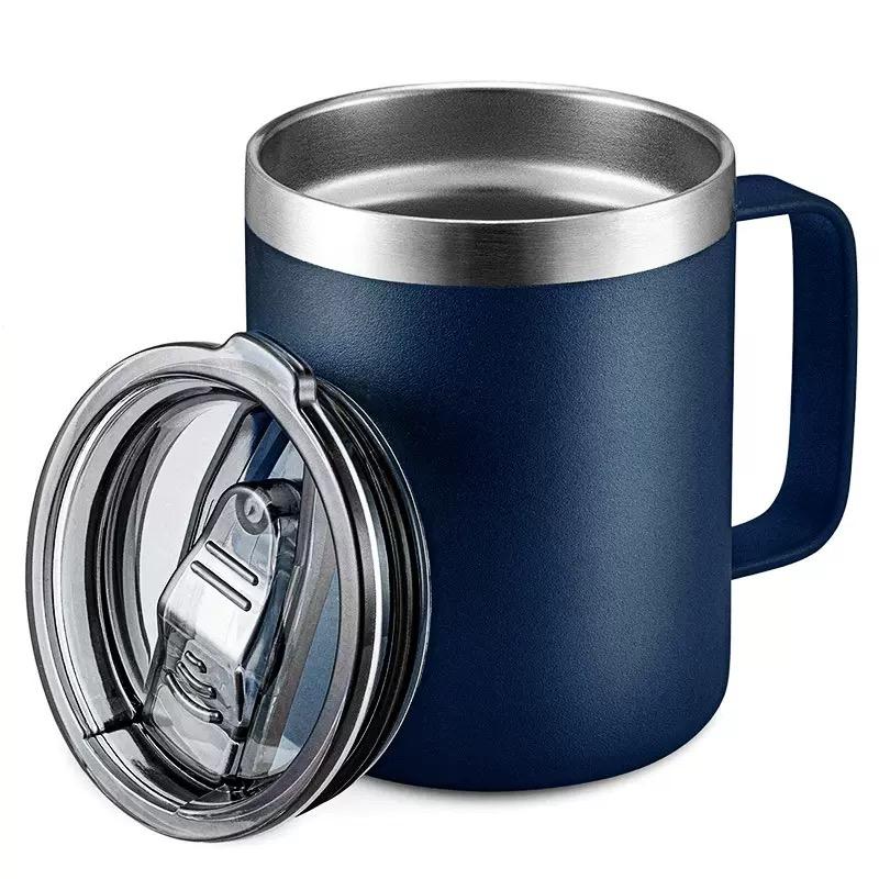 Isolierter Kaffeebecher aus Edelstahl mit Griff, 12 oz 360 ml Tumbler-Becher mit Deckel für heiße und kalte Getränke, kleiner Becher 12 Oz gray