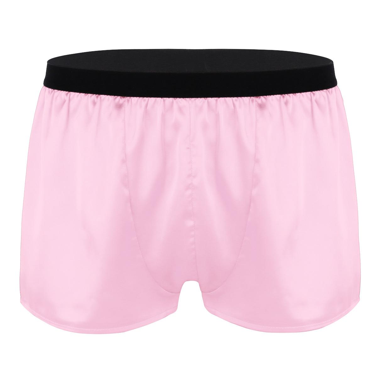 Boxershorts Herrenunterwäsche Trunks Satin-Seidenunterwäsche Boxershorts für Herren-Nachtwäsche Unterhosen rosa