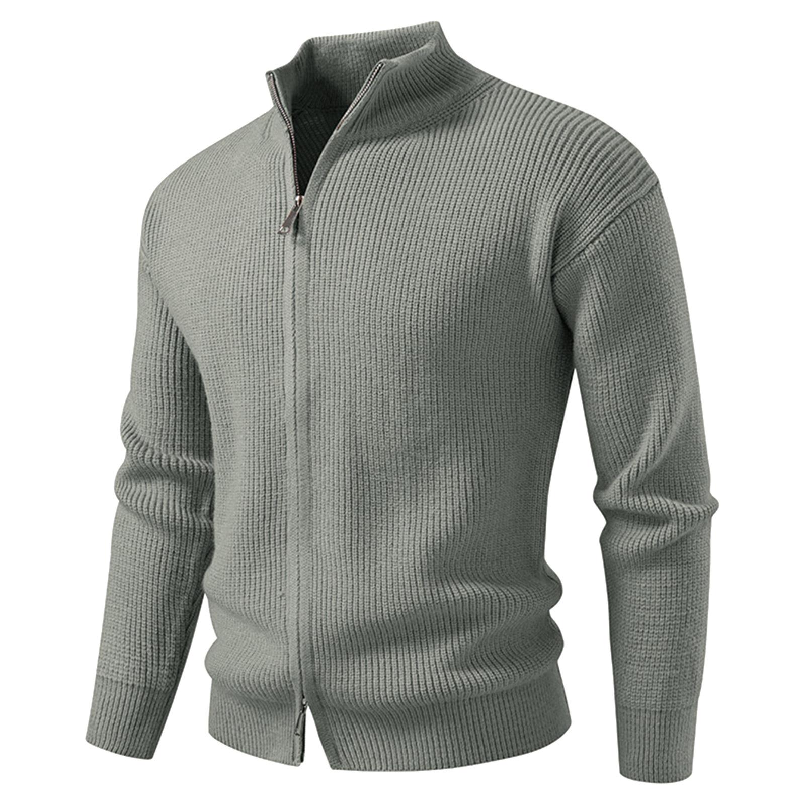 Herren Einfarbig Lässig Sportlich Gestrickte Strickjacke Modischer Doppelkopf-Reißverschluss Pullover Strickjacke Jacke L