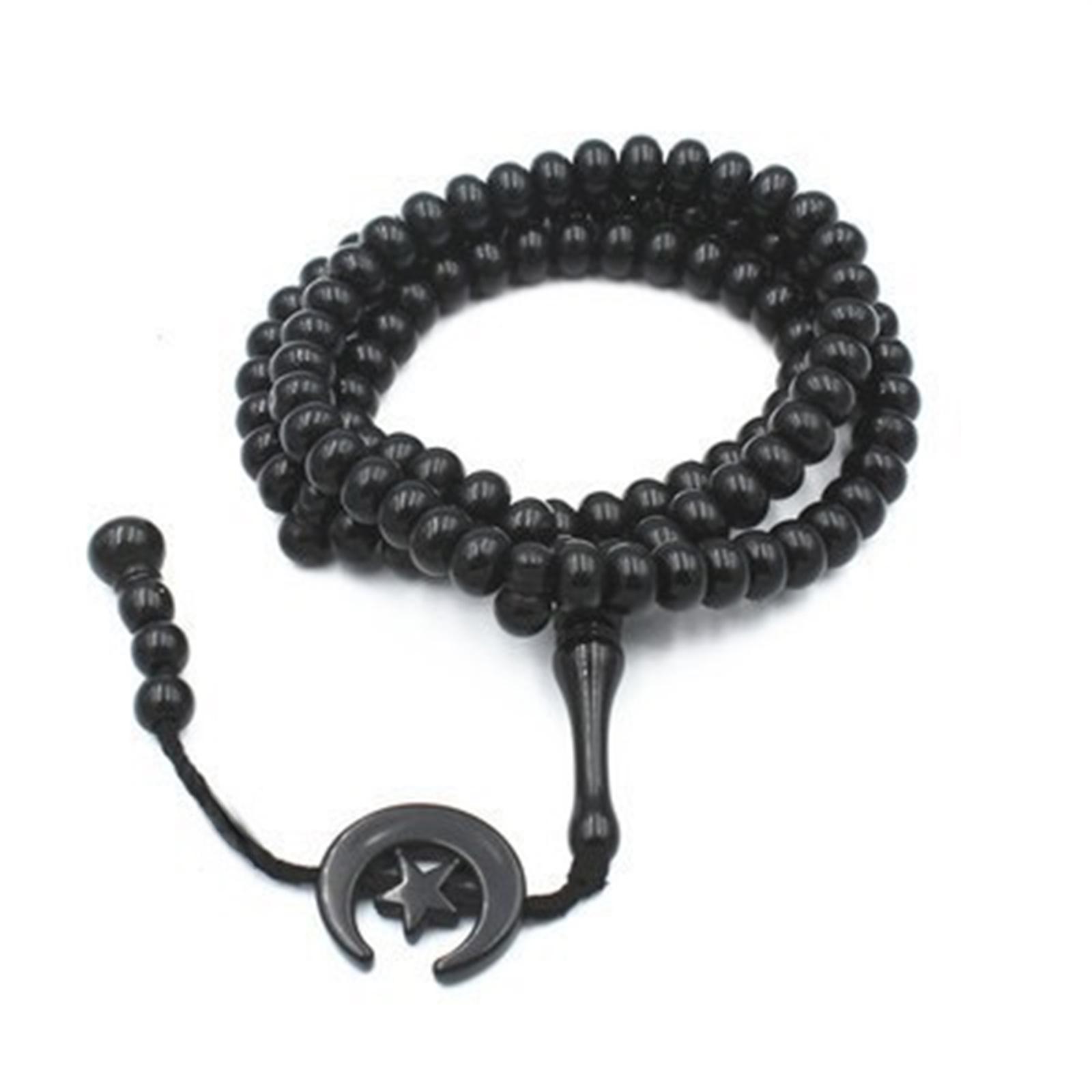 99-Gebets-Tasbih-Perlen 8mm Rosenkranz-Perlen Tasbih-Gebetsperlen Wickelarmbänder Halskette Eid-Gebetsperlen für Männer Frauen schwarz