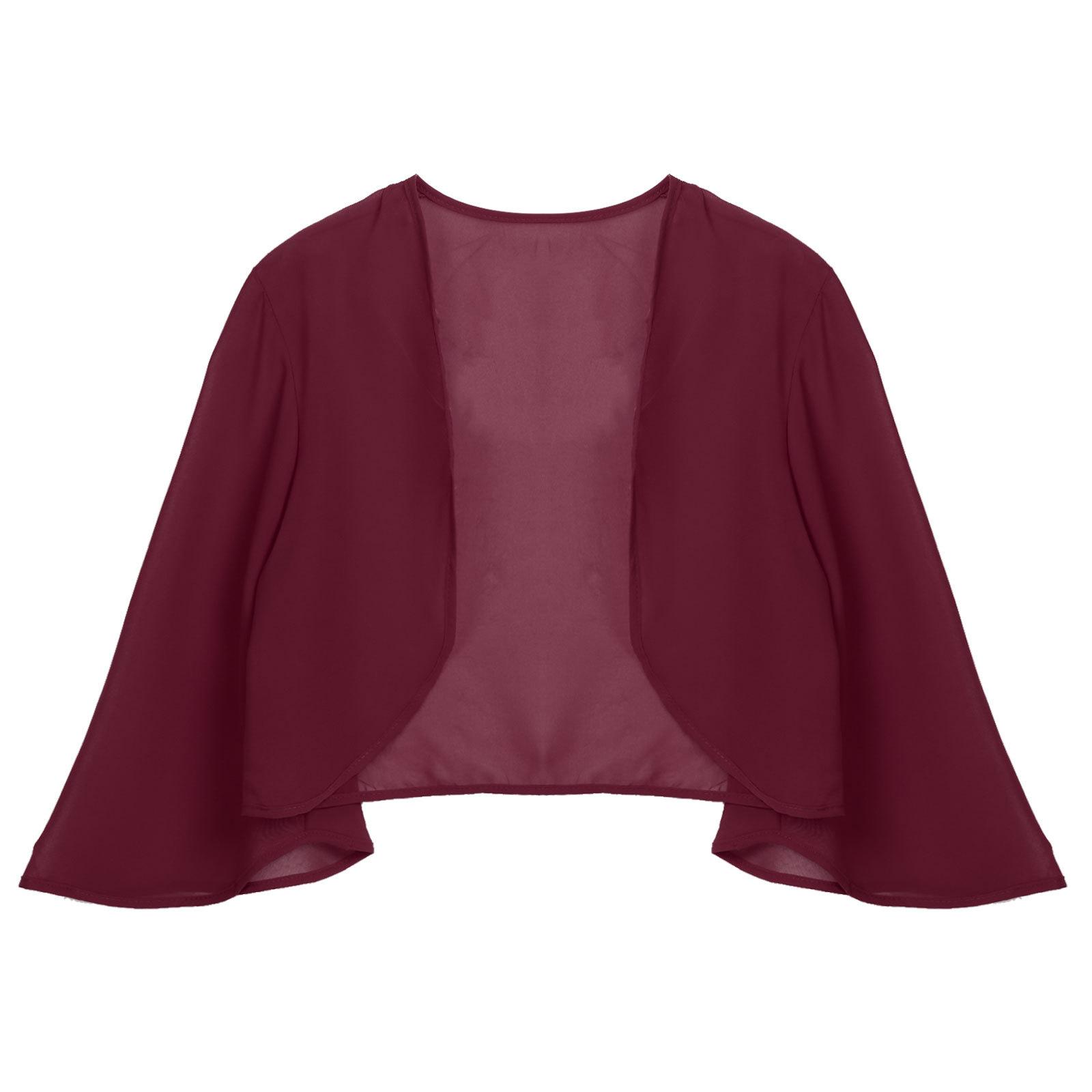 Eleganter Bolero für Damen, 3/4-Ärmel, Chiffon-Cardigan, Hochzeit, Party, Brautkleid, Überzüge 3XL bordeaux