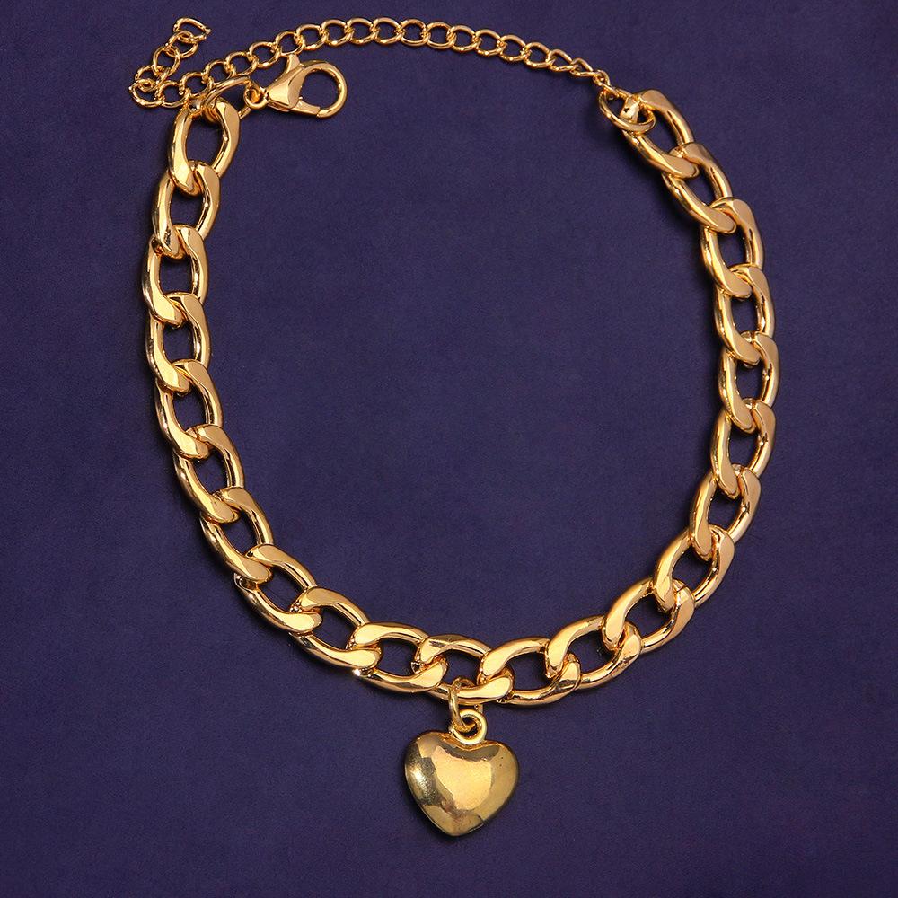 Sommer Vielseitig Punk-Stil Titanstahl Fußkettchen, Retro Personalisiert Edelstahl Liebe Fußkettchen Schmuck Fußkettchen gold