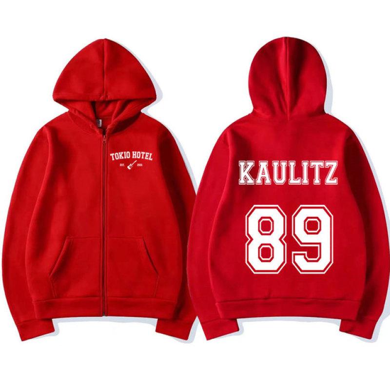Rock Band Tokio Hotel Kaulitz Zipper Hoodies Herrenbekleidung Herbst Winter Zip Up Kapuzenpullover Lässige Vintage Hoodie Jacke XL rot