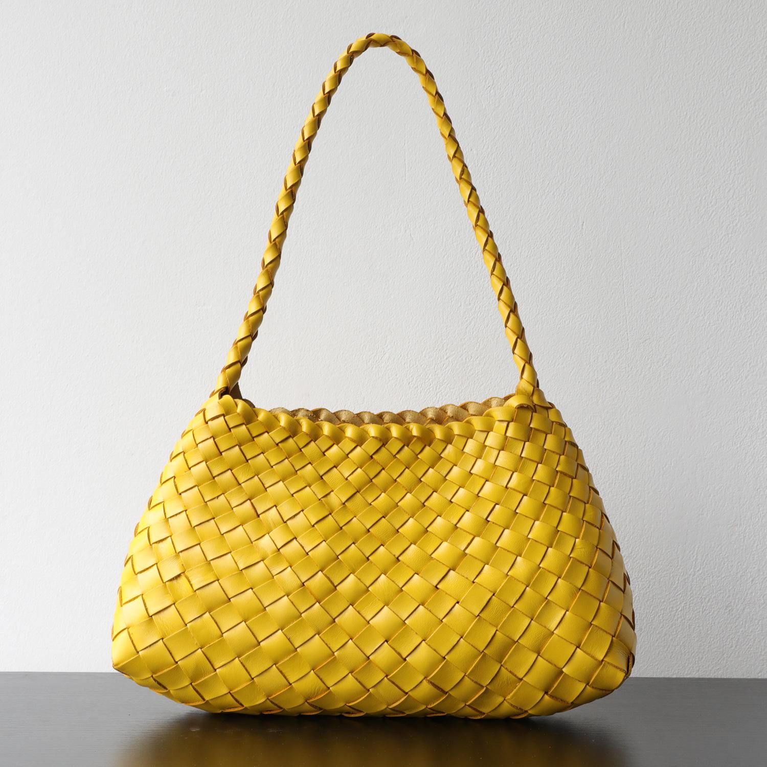 Xiaomin Leichte Luxus Handgestrickte Tasche Oberste Schicht Rindsleder Retro Stil Pflanzlich gegerbtes Leder Echtes Leder Handheld Unterarmtasche 32x11x19cm