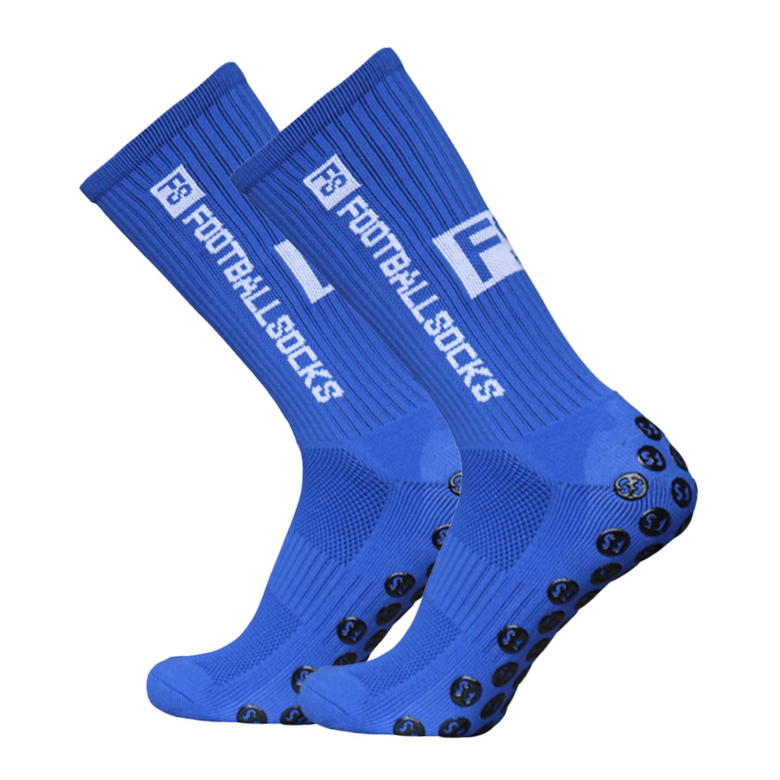 Outdoor-Sport-Laufsocken, Stretch-Socken, sportliche Fußball-Fußballsocken, rutschfeste Socken mit Griffen blau