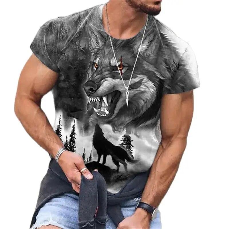 Sommer Tier Wolf Print männer T Shirt Rundhals Kurzarm Lose Tops Casual Männlich Tees Übergroßen T Shirts 6XL 6XL